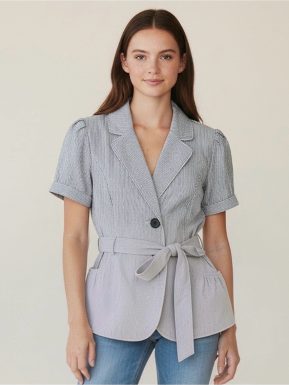 🫶🏻 My MichelleShort-Sleeve Belted Blazer Top